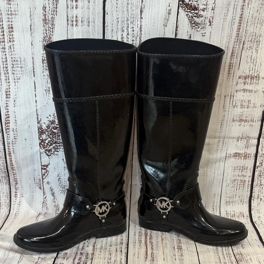 Michael Kors Shiny Black Rain Boots - Picture 4 of 5